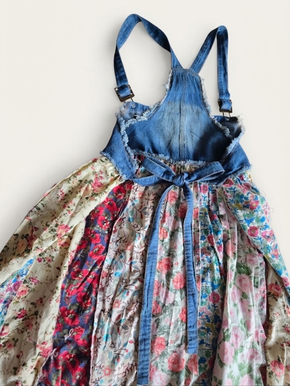 Patchwork Floral Maxi Skirt with Denim Bib - Multicolor - Picture 7 of 12